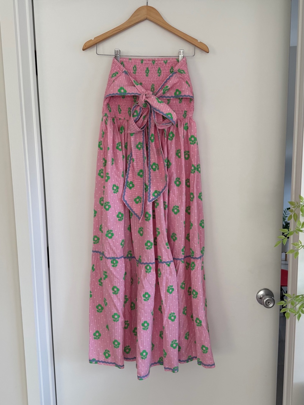 Damson Madder Pink Floral Smocked Bow Maxi Skirt Size 12 - Picture 2 of 5